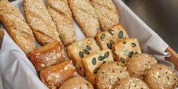 a tray of bread and rolls
