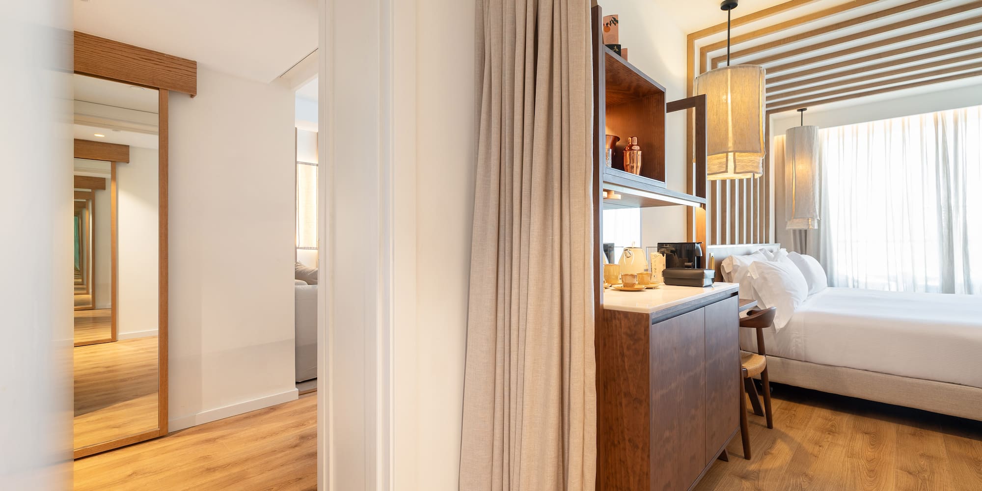 a room with a bed and a cabinet