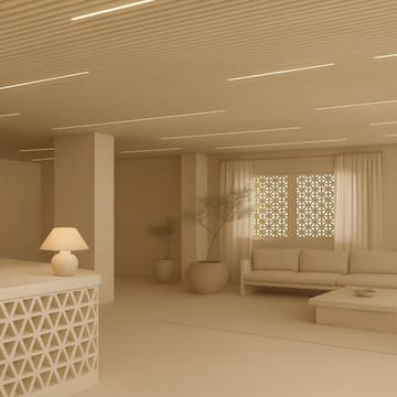 a room with a white couch and a white table