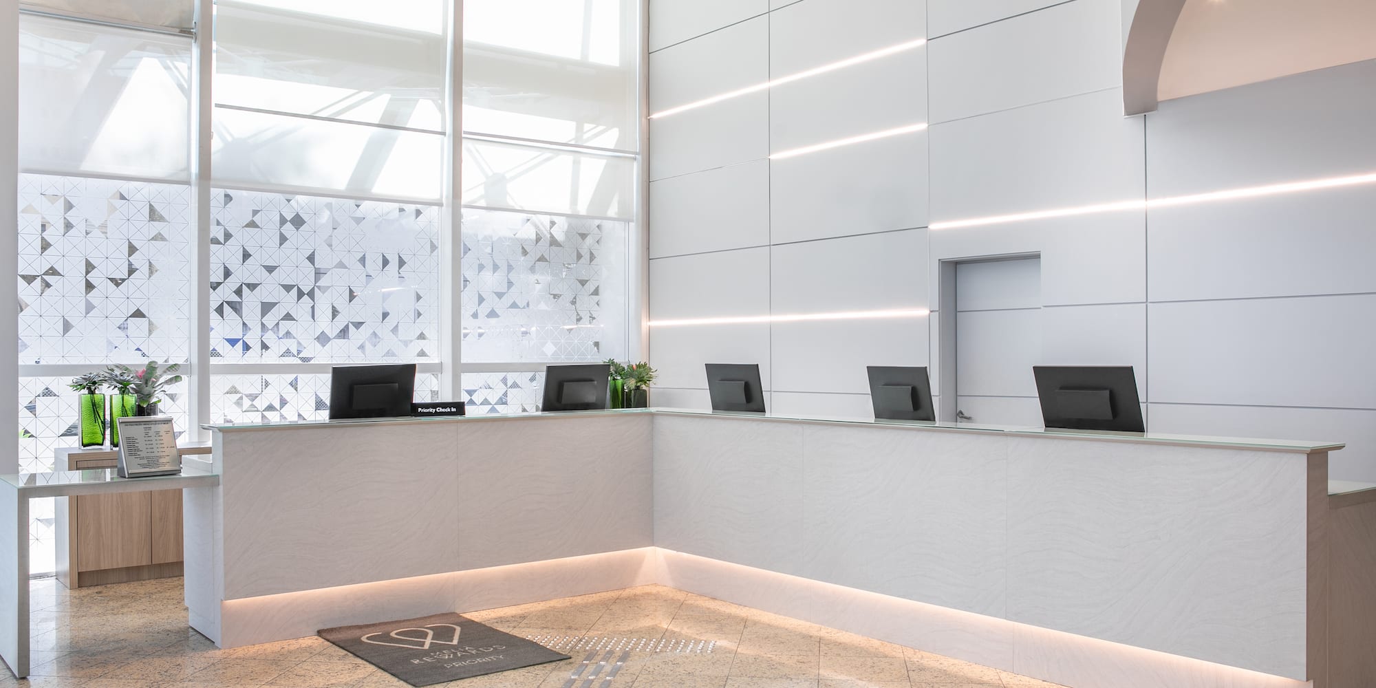 a reception desk in a building