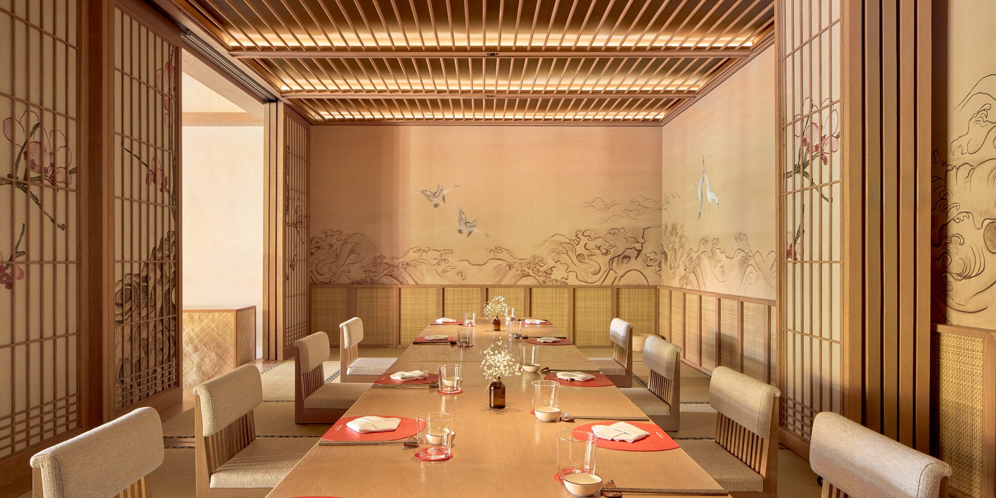 a room with a table and chairs