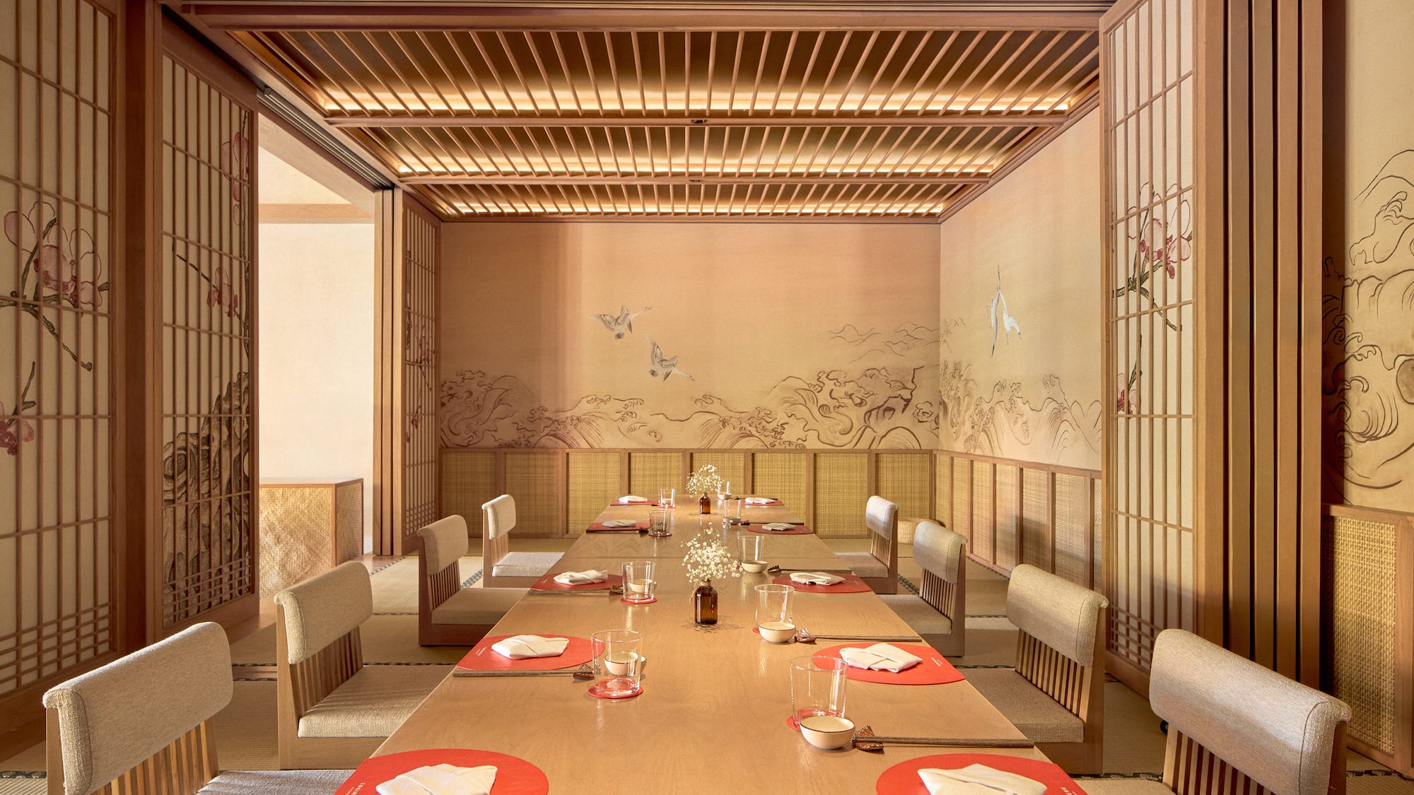 a room with a table and chairs