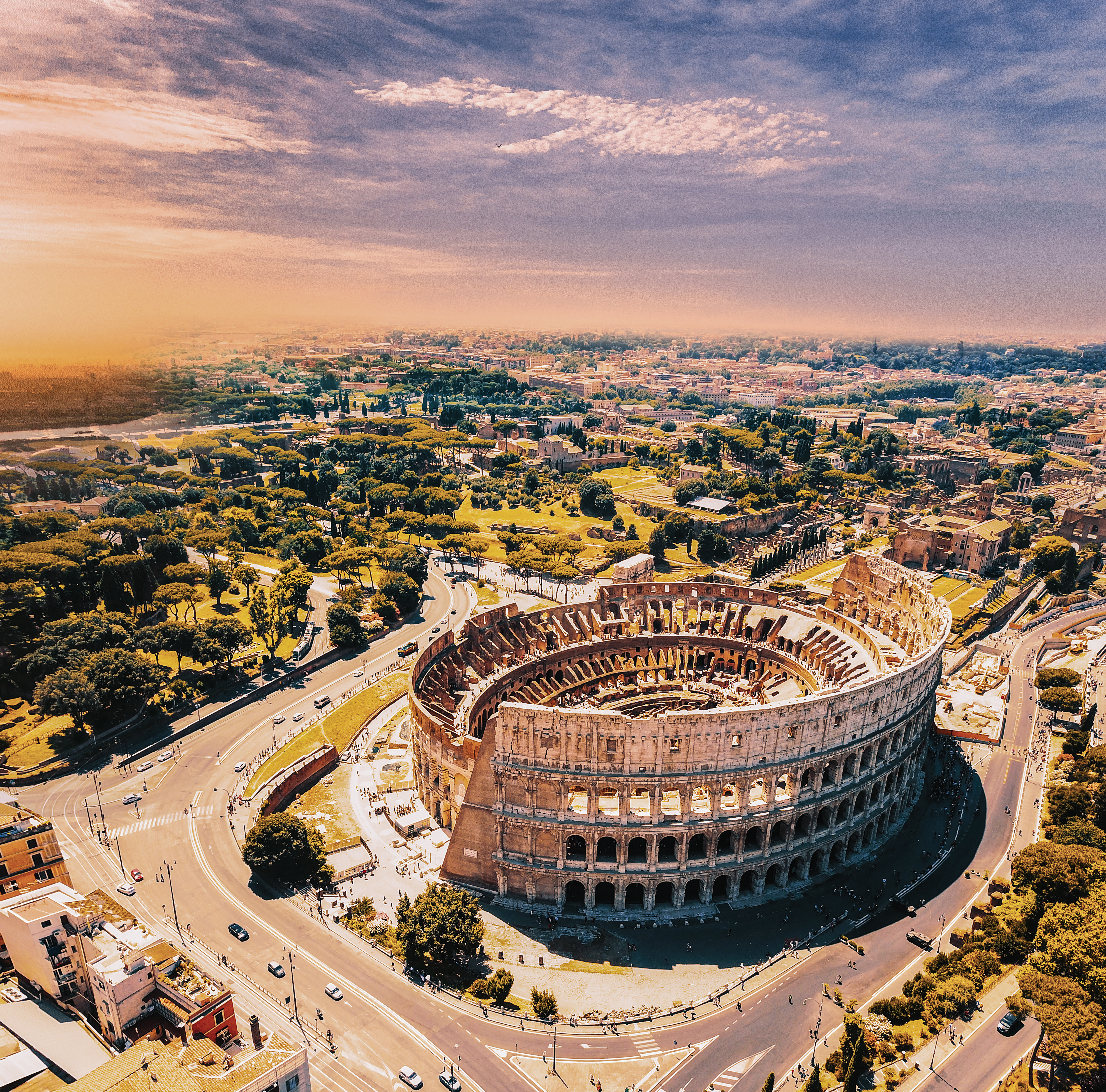 an aerial view of a circular building