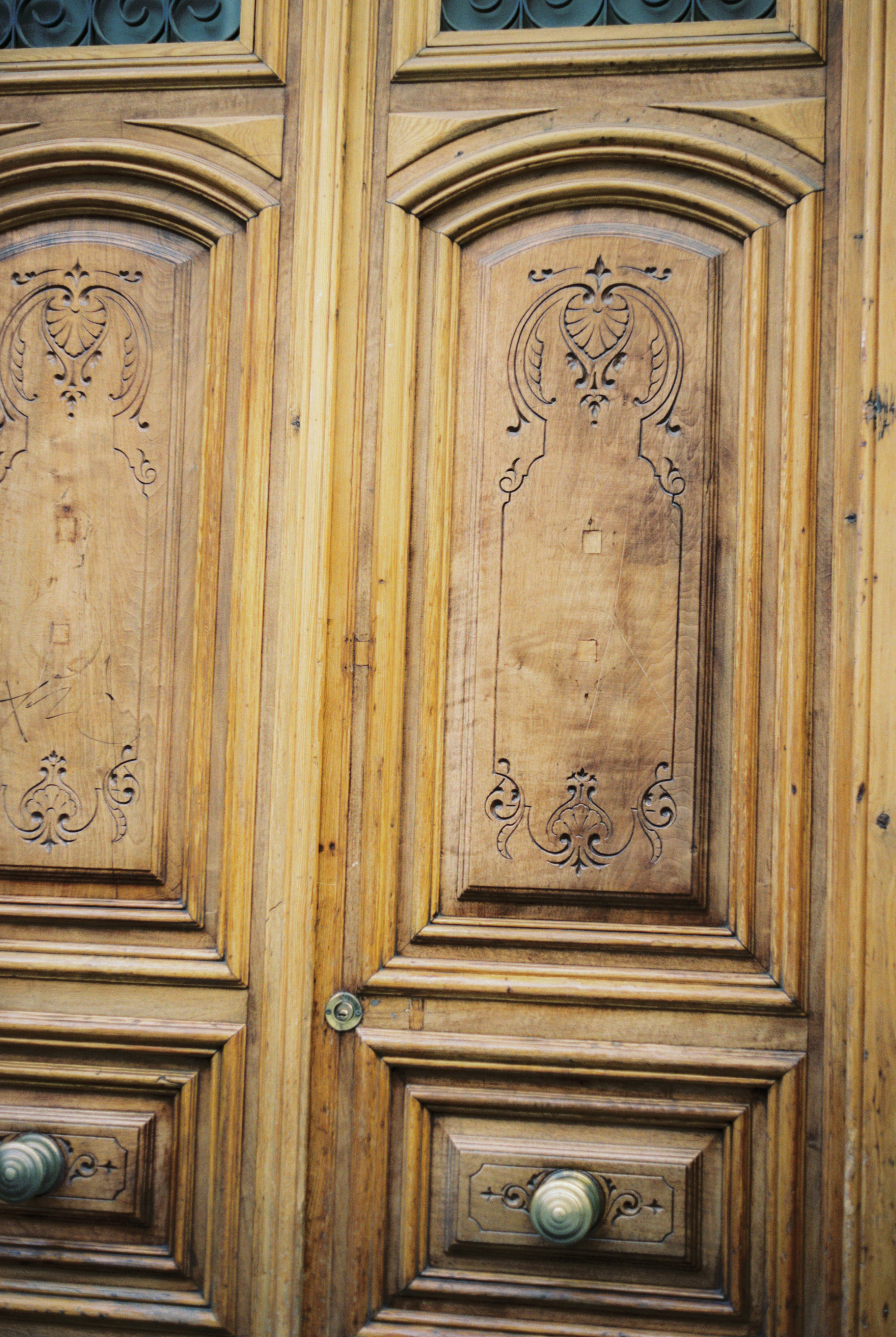 a close up of a door