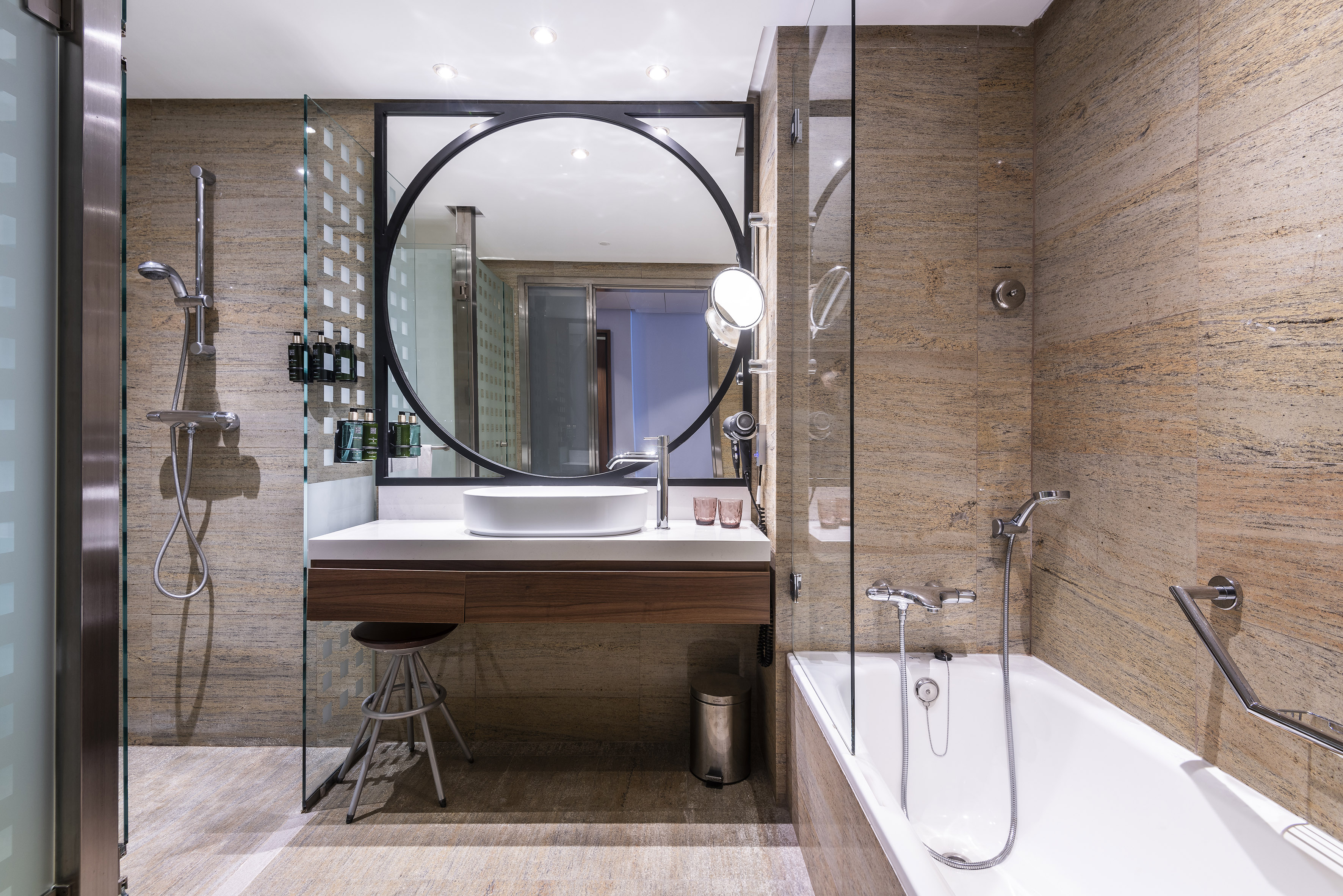 a bathroom with a sink and tub