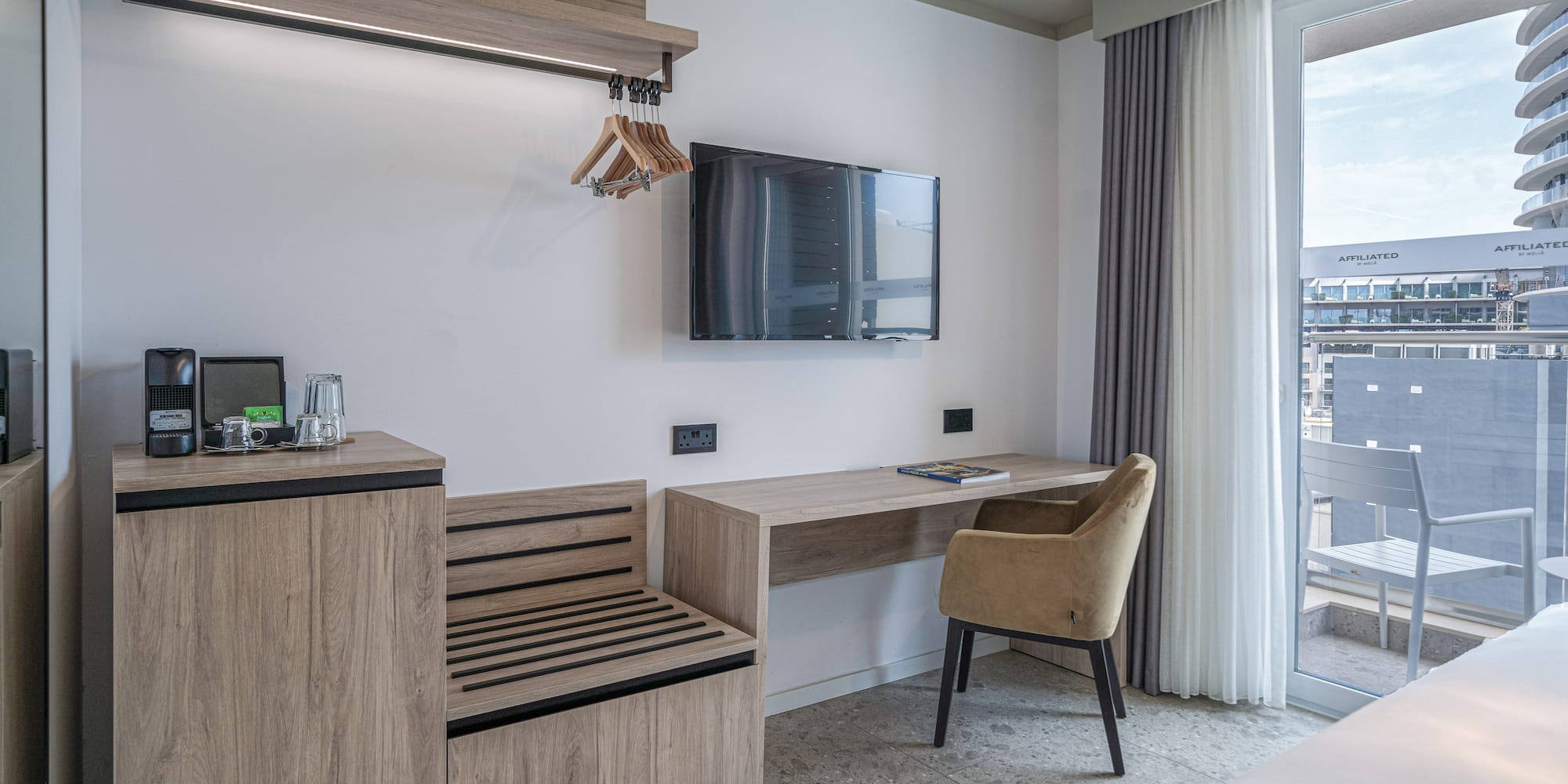 a room with a television and a table