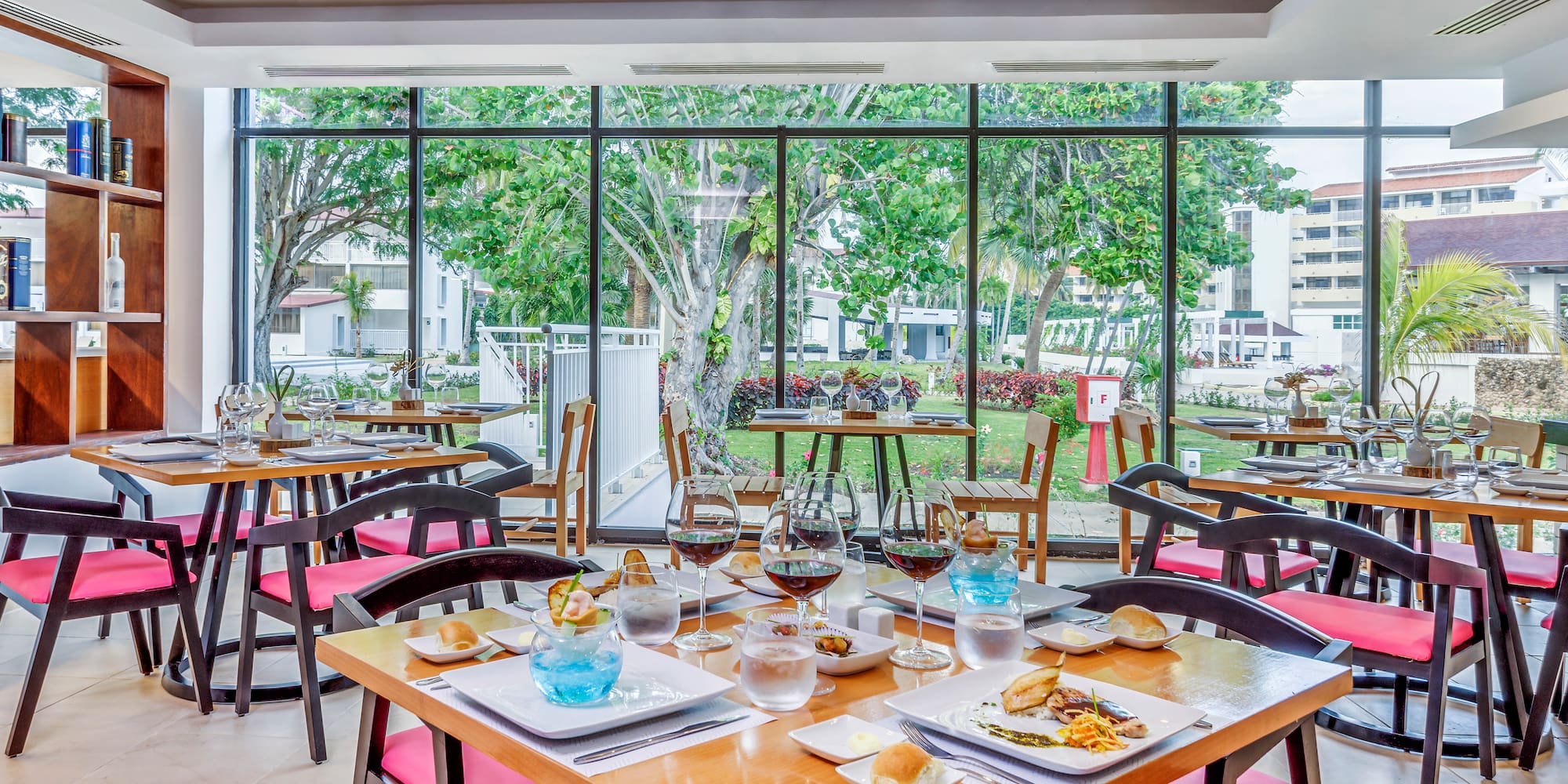 a restaurant with tables and chairs