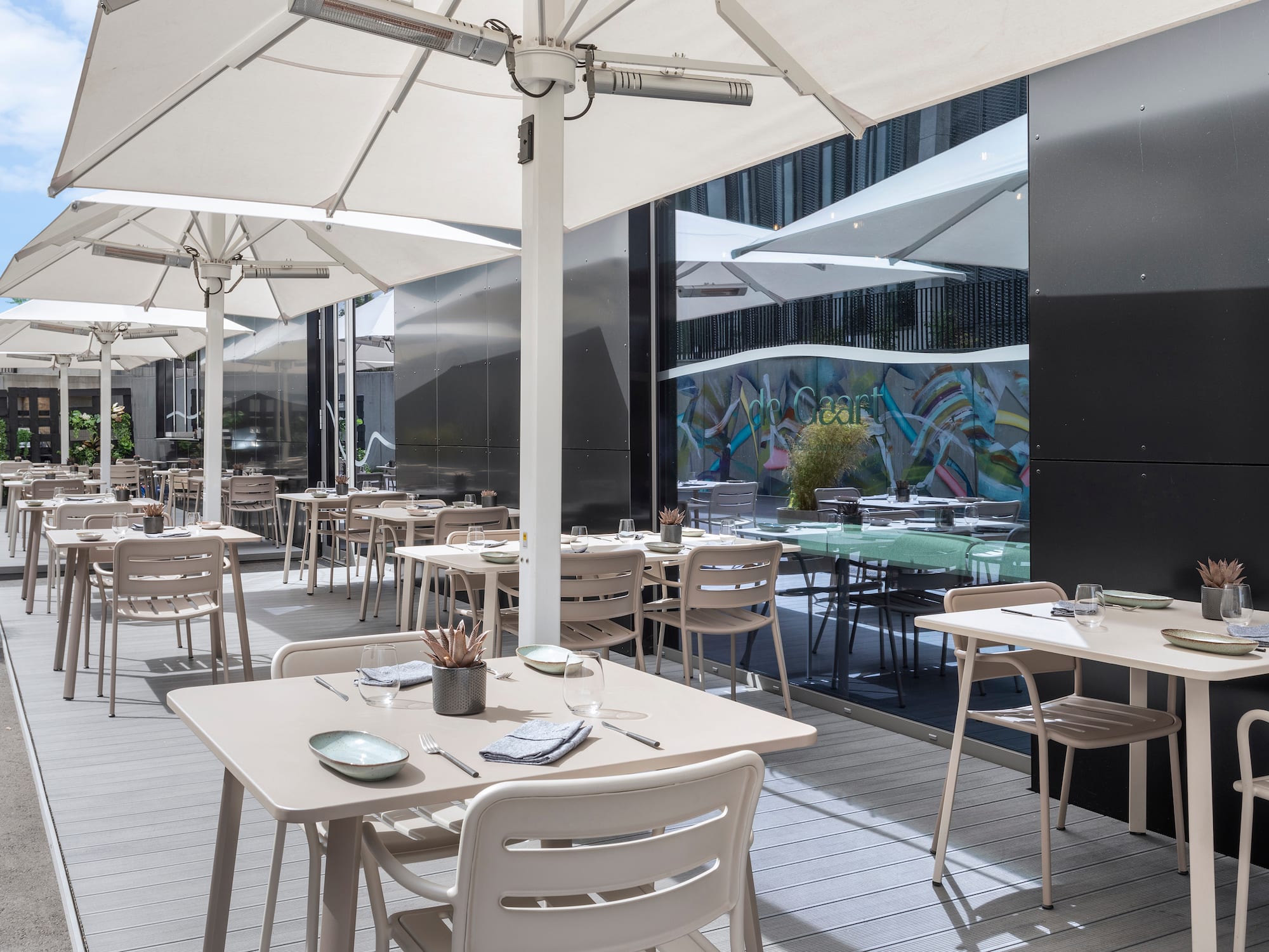 a tables and chairs outside of a restaurant