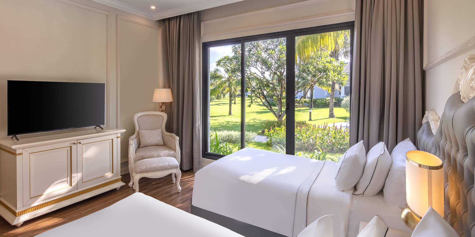 a room with a television and a bed