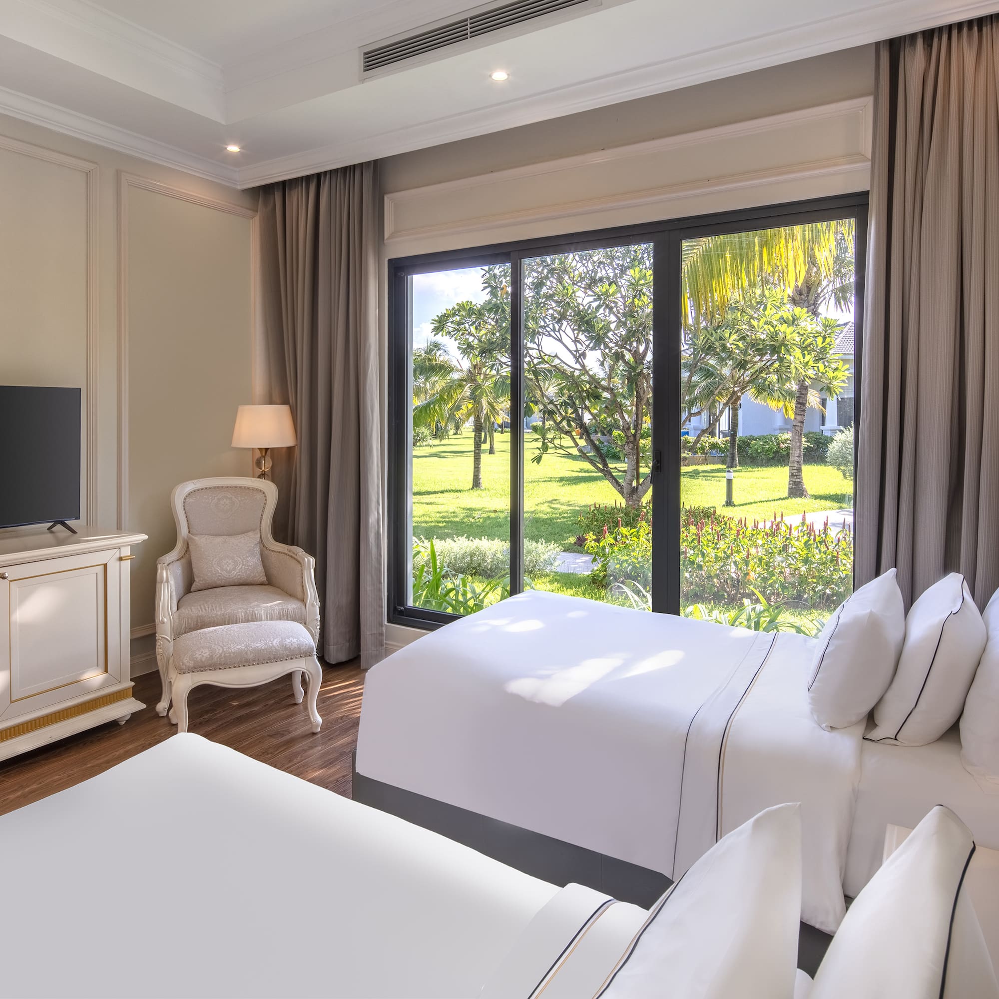 a room with a television and a bed