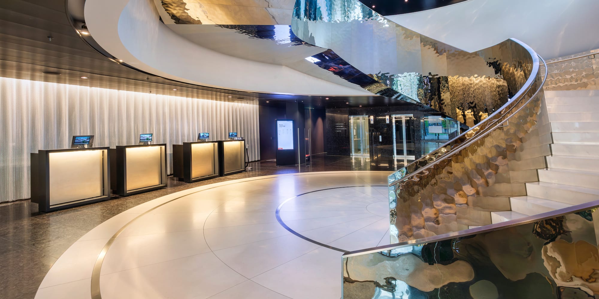 a spiral staircase in a building