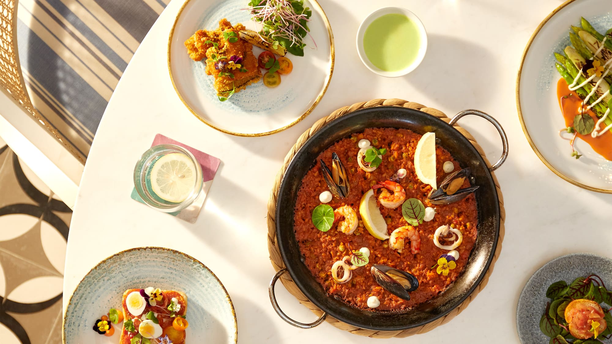 a table with plates of food