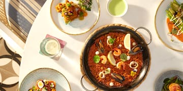 a table with plates of food