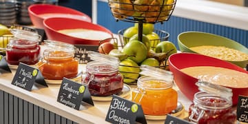 a table with different kinds of food