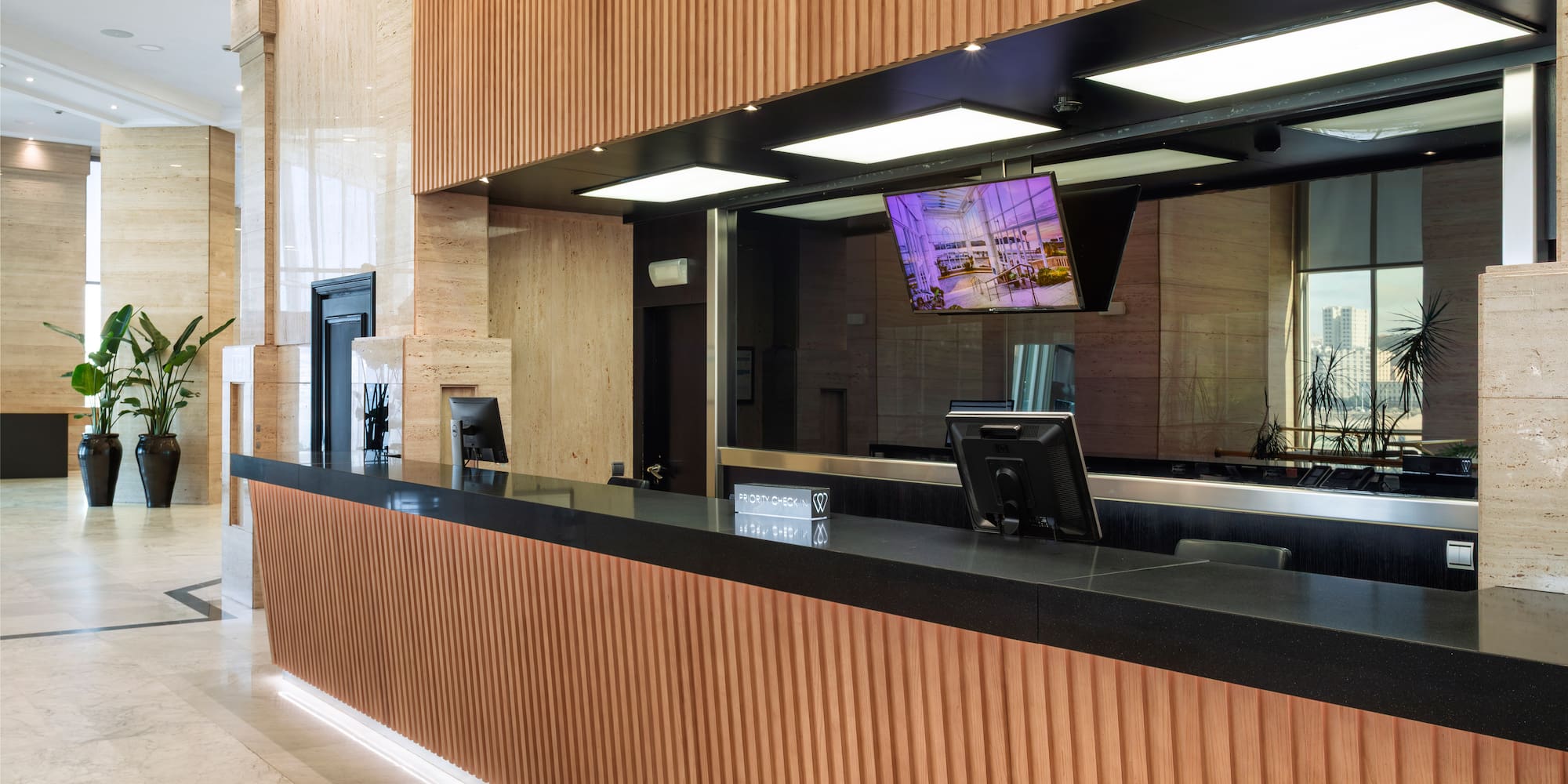 a reception desk in a building