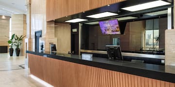 a reception desk in a building