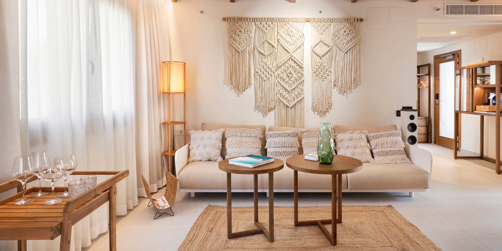 a living room with a couch and table