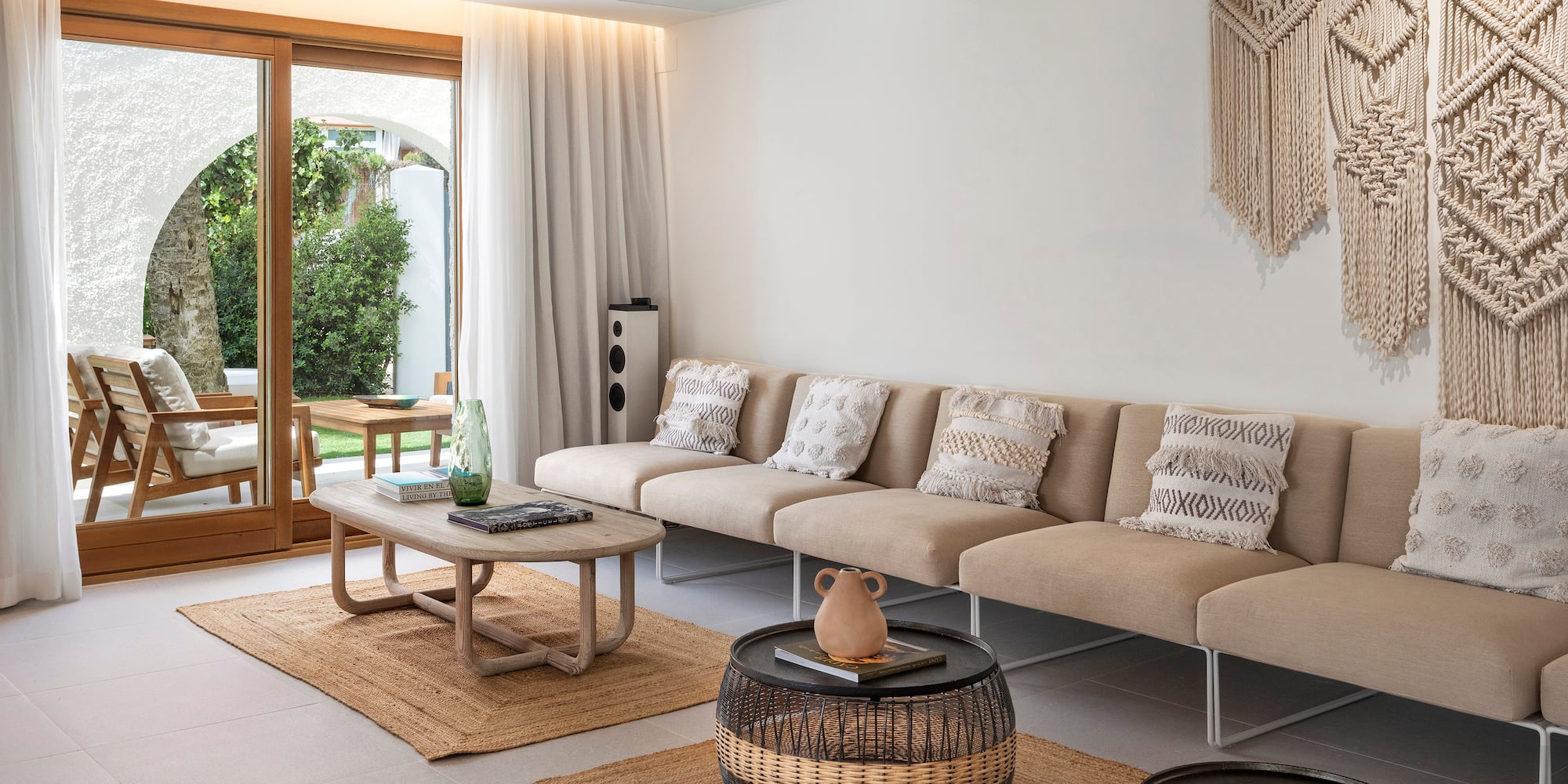 a living room with a couch and coffee table