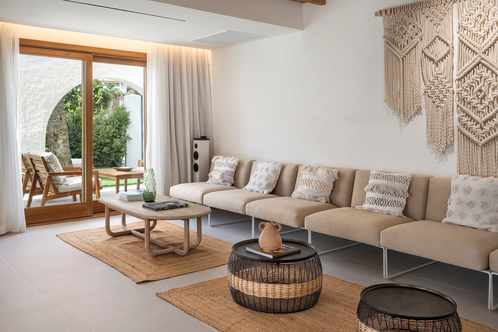 a living room with a couch and coffee table