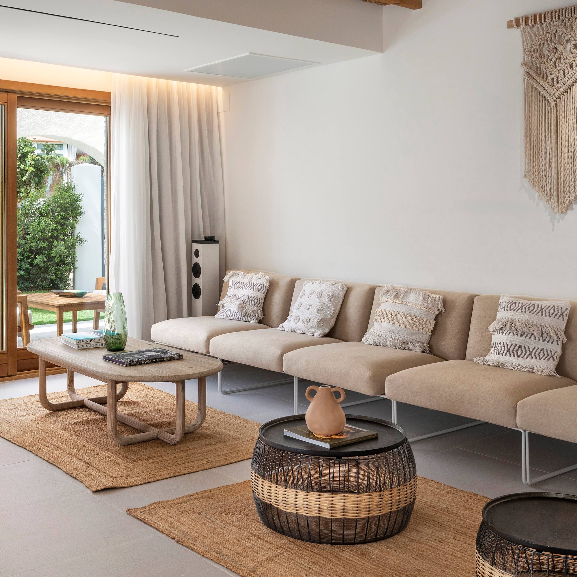 a living room with a couch and coffee table