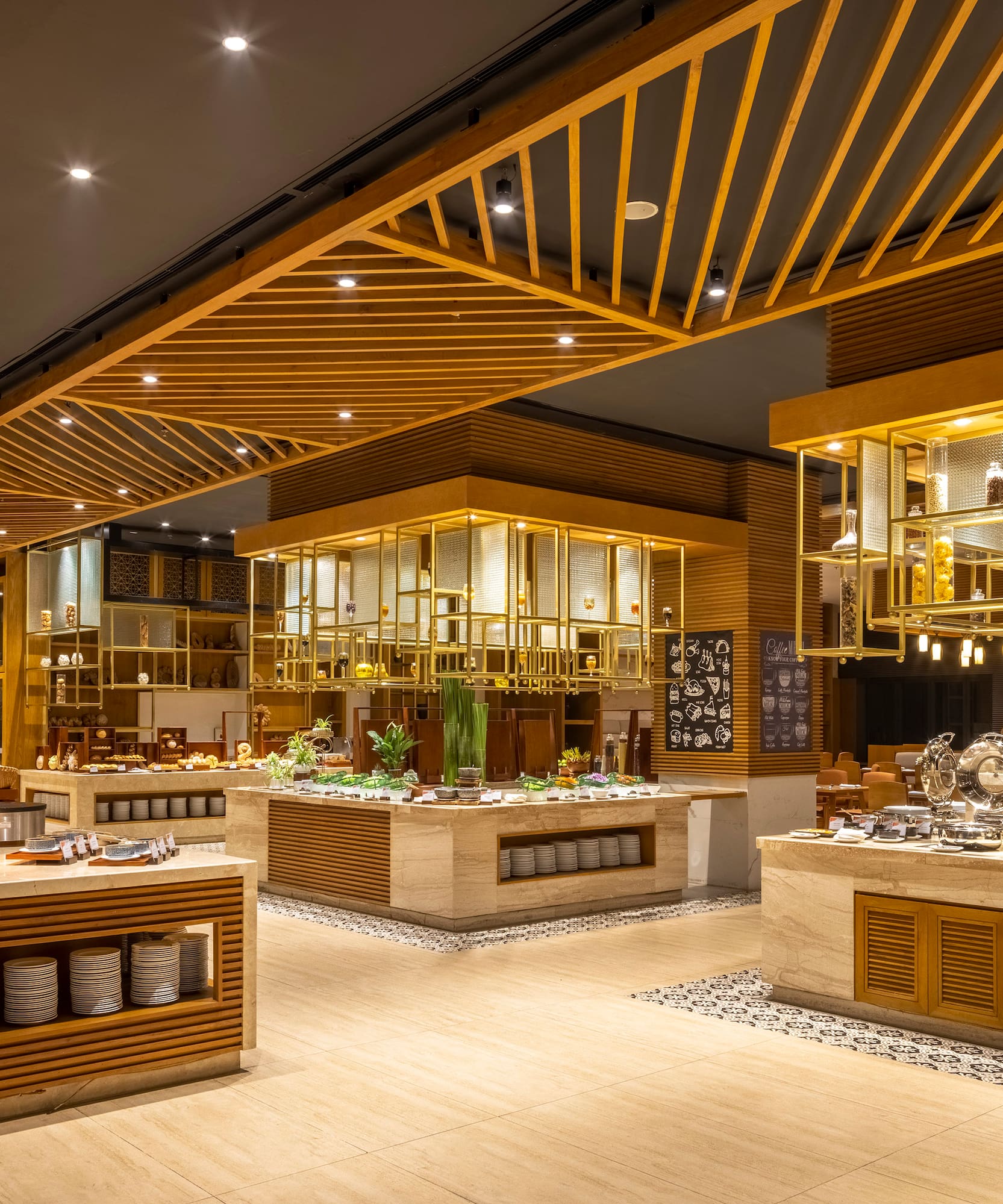 a restaurant with many different dishes