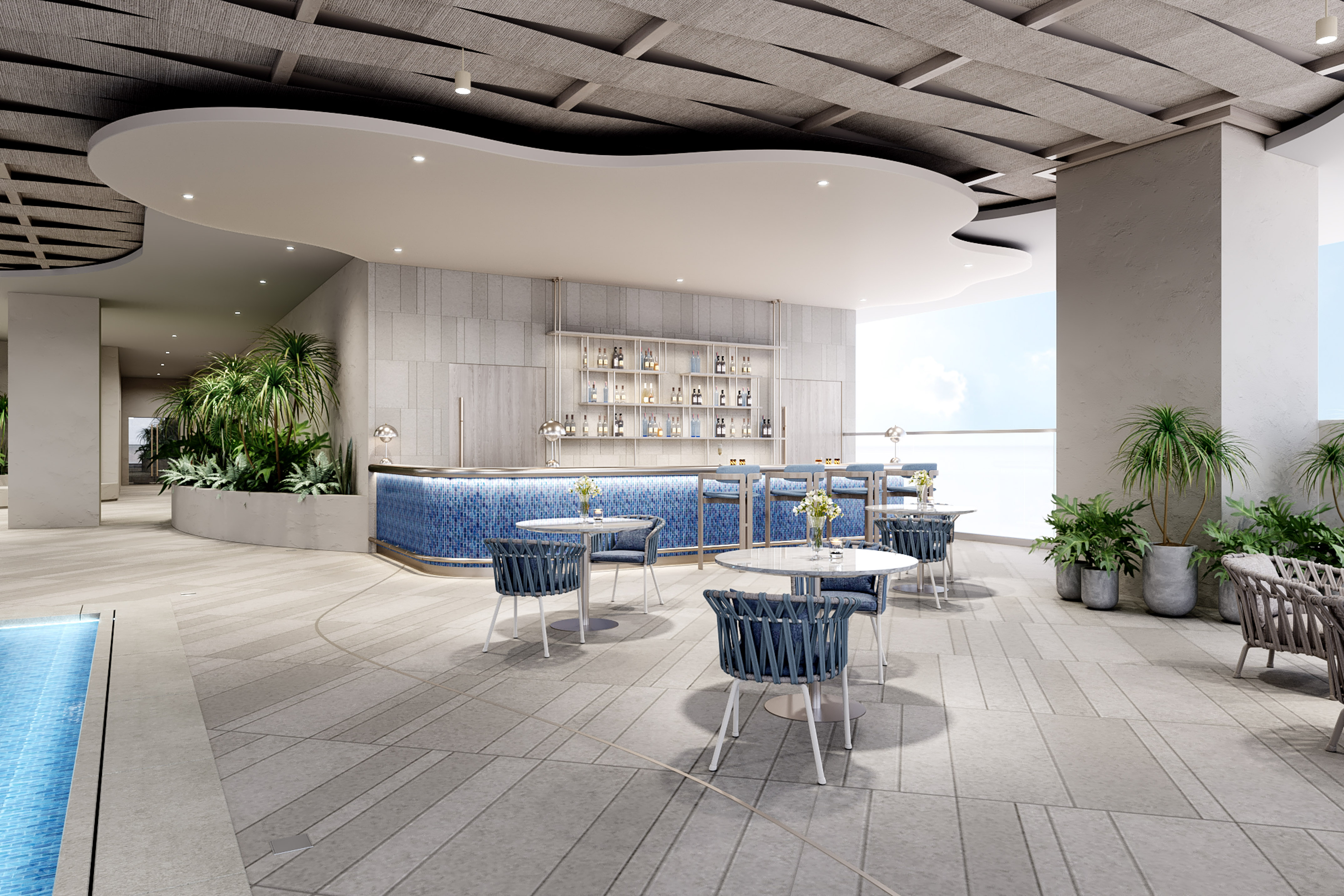 a room with tables and chairs