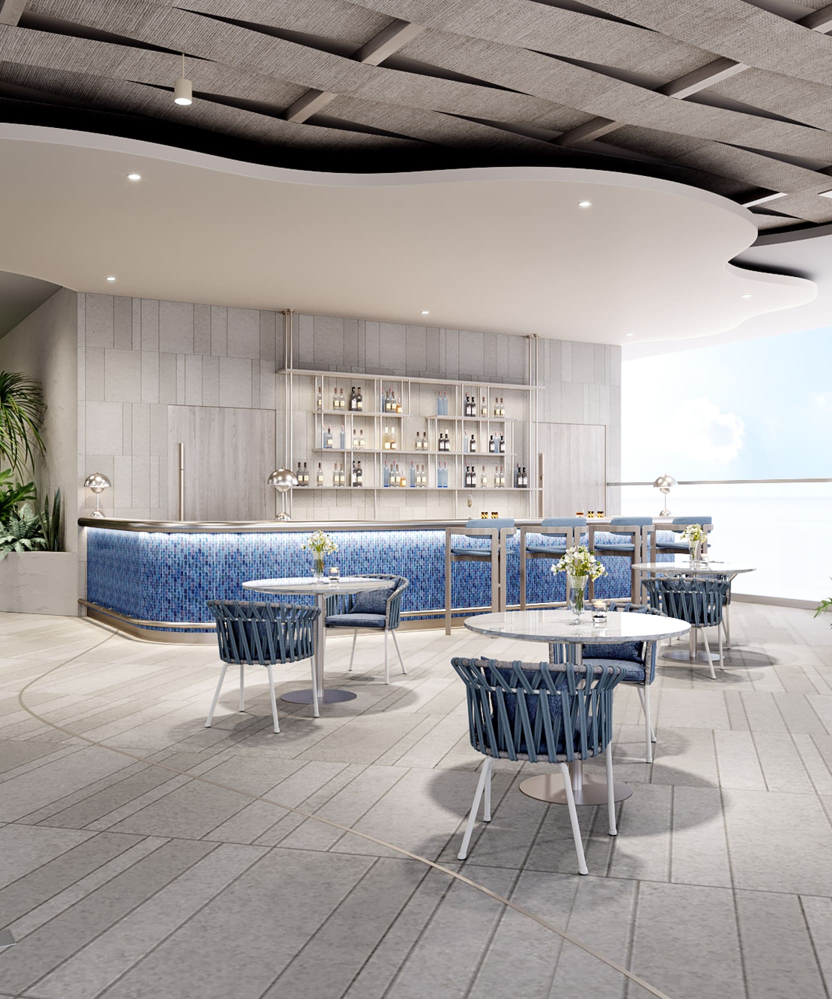 a room with tables and chairs