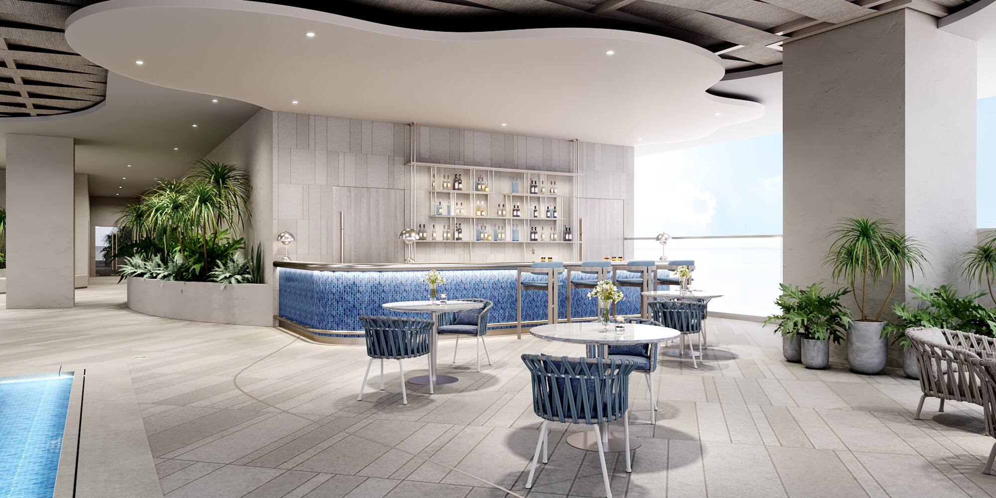 a room with tables and chairs