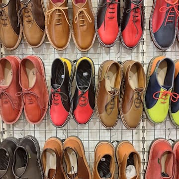 a group of shoes on a wall