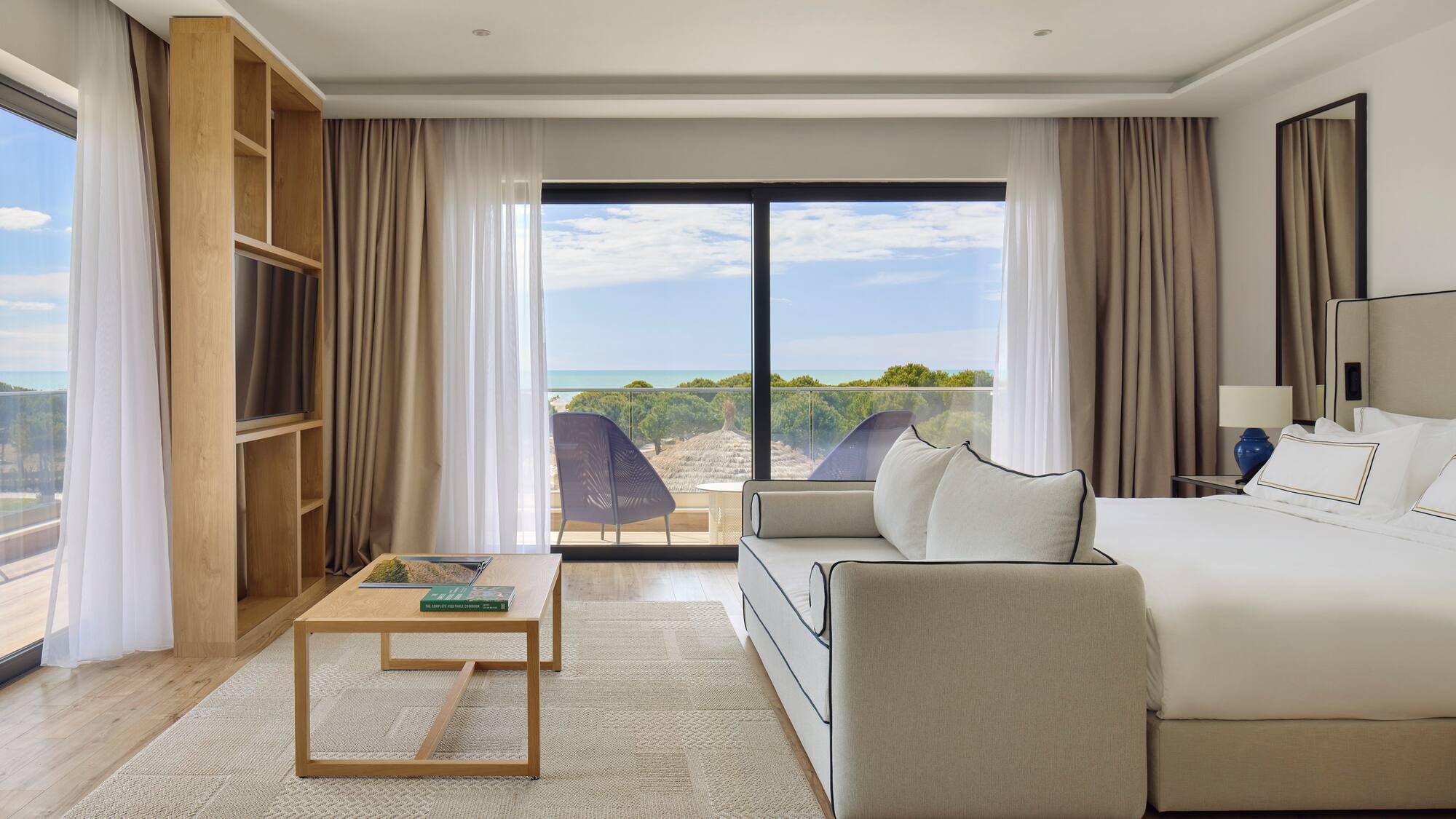 a room with a bed and a table