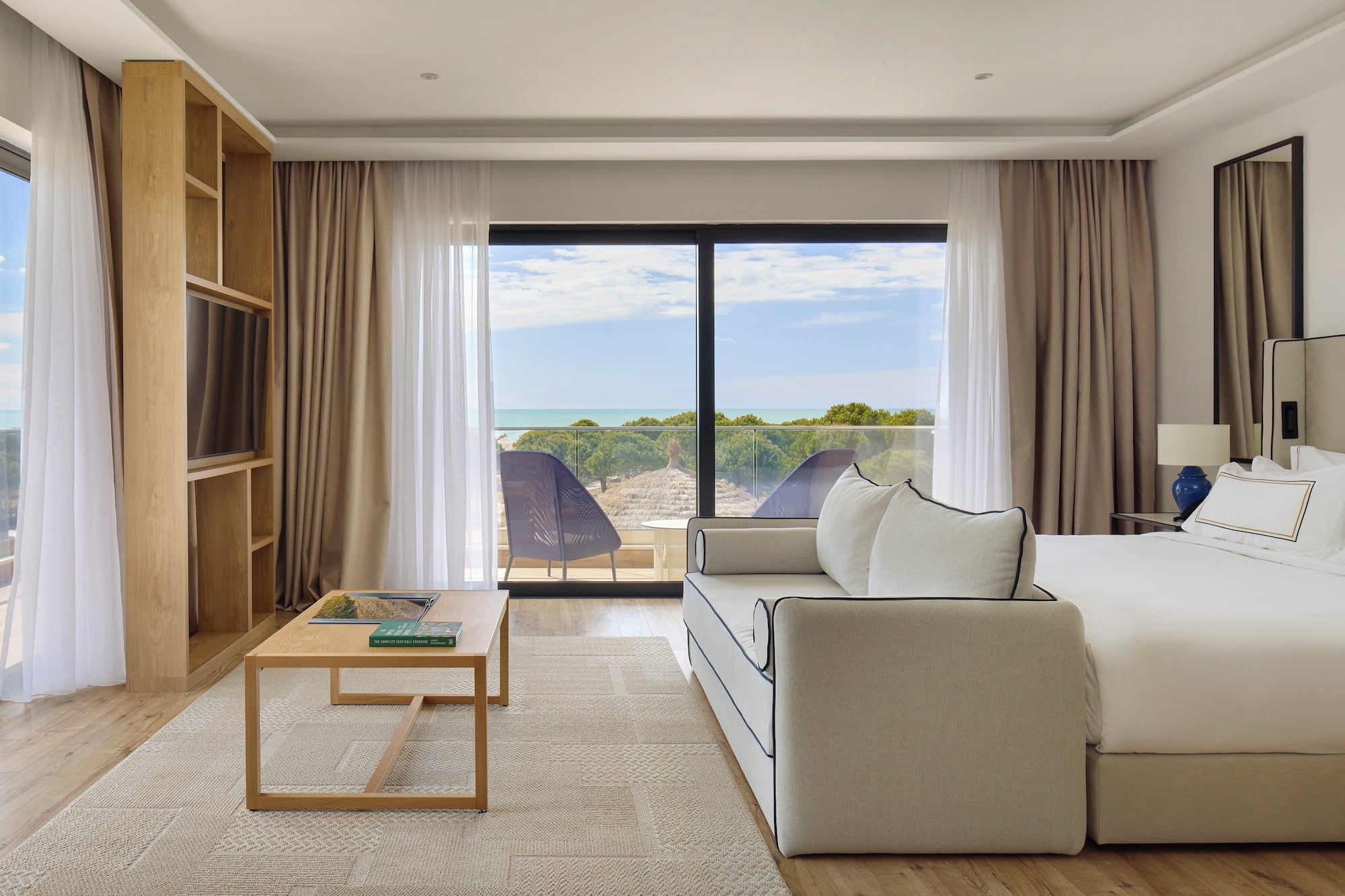 a room with a bed and a table