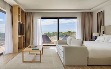 a room with a bed and a television