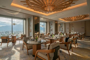 a room with tables and chairs