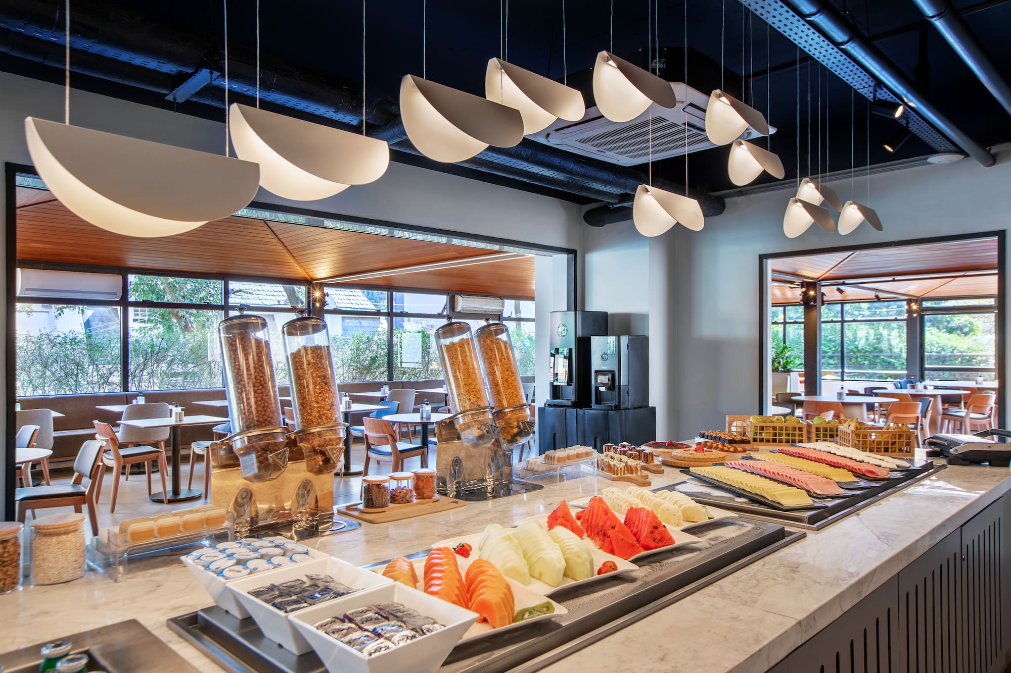 a buffet with food on it