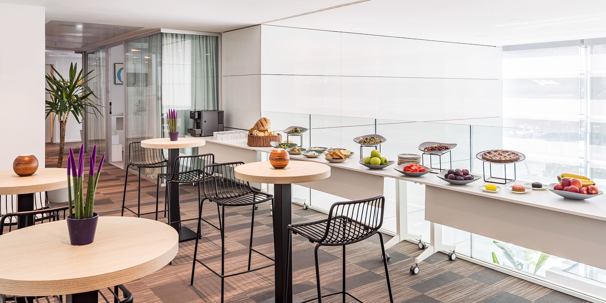 a buffet table with food on it