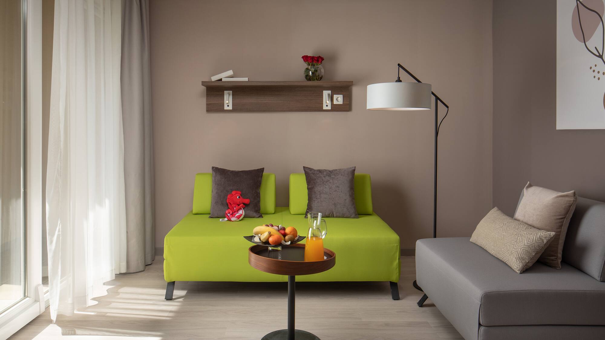 a room with a couch and a table