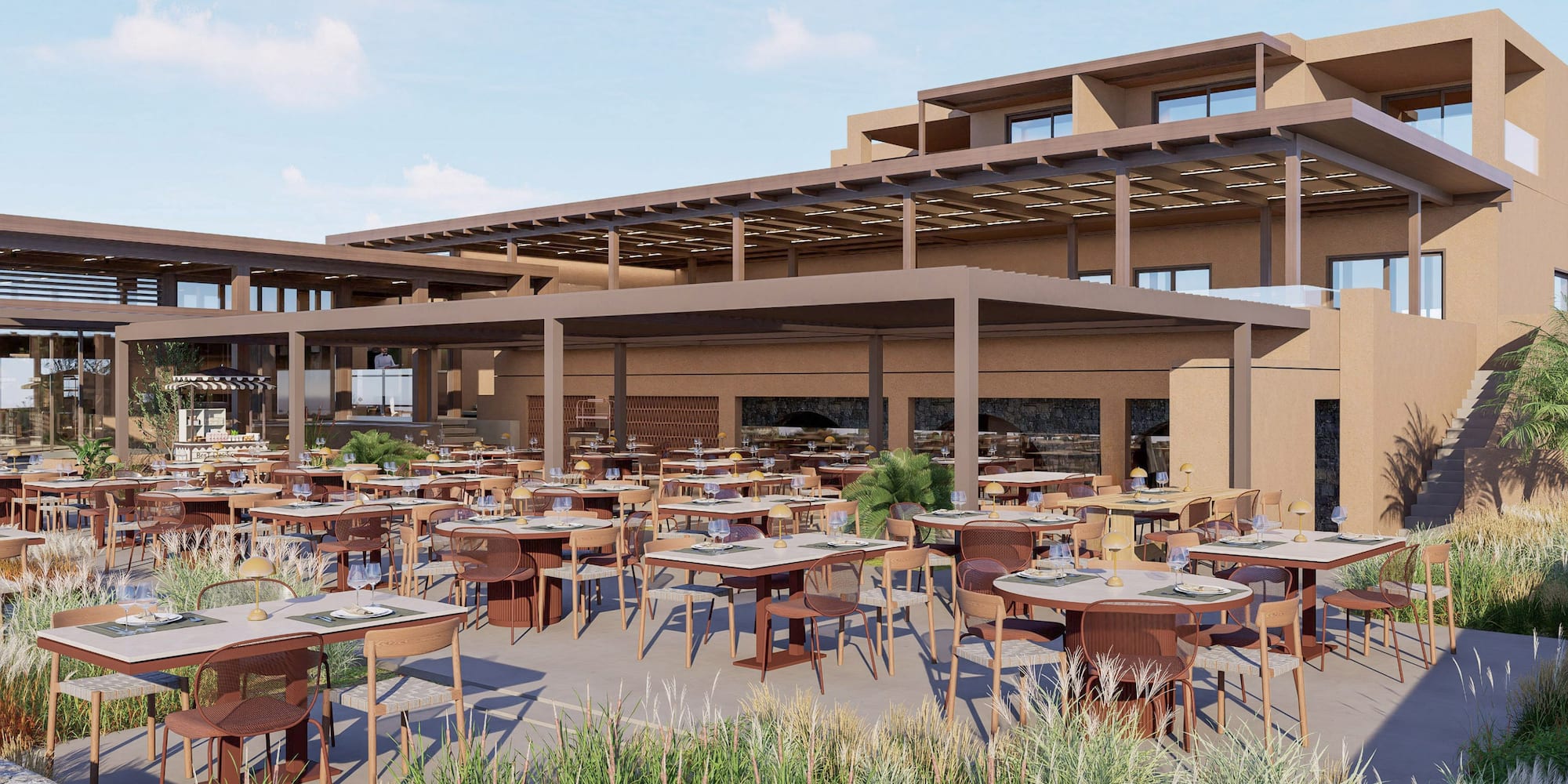 a large outdoor restaurant with tables and chairs