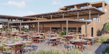 a large outdoor restaurant with tables and chairs