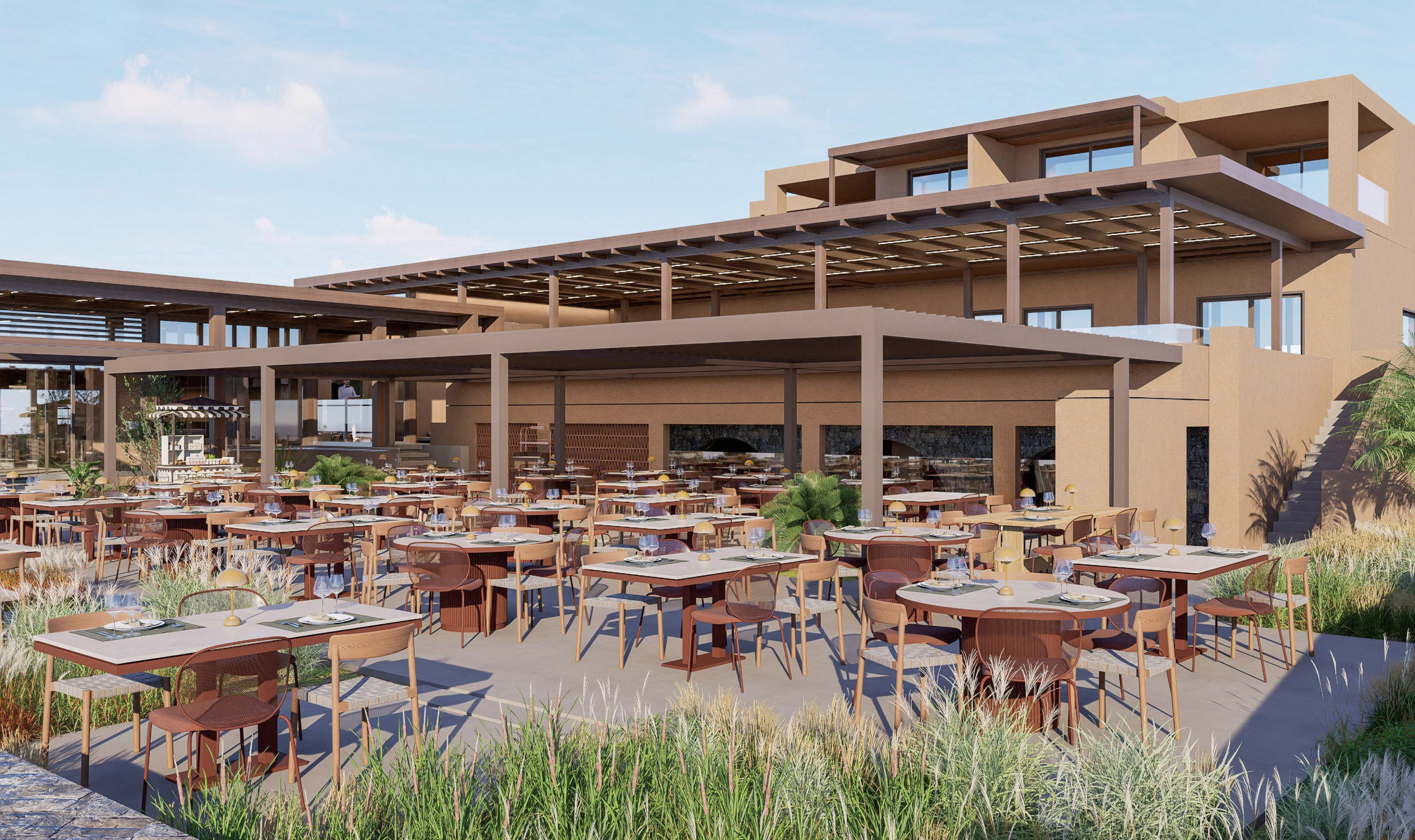 a large outdoor restaurant with tables and chairs