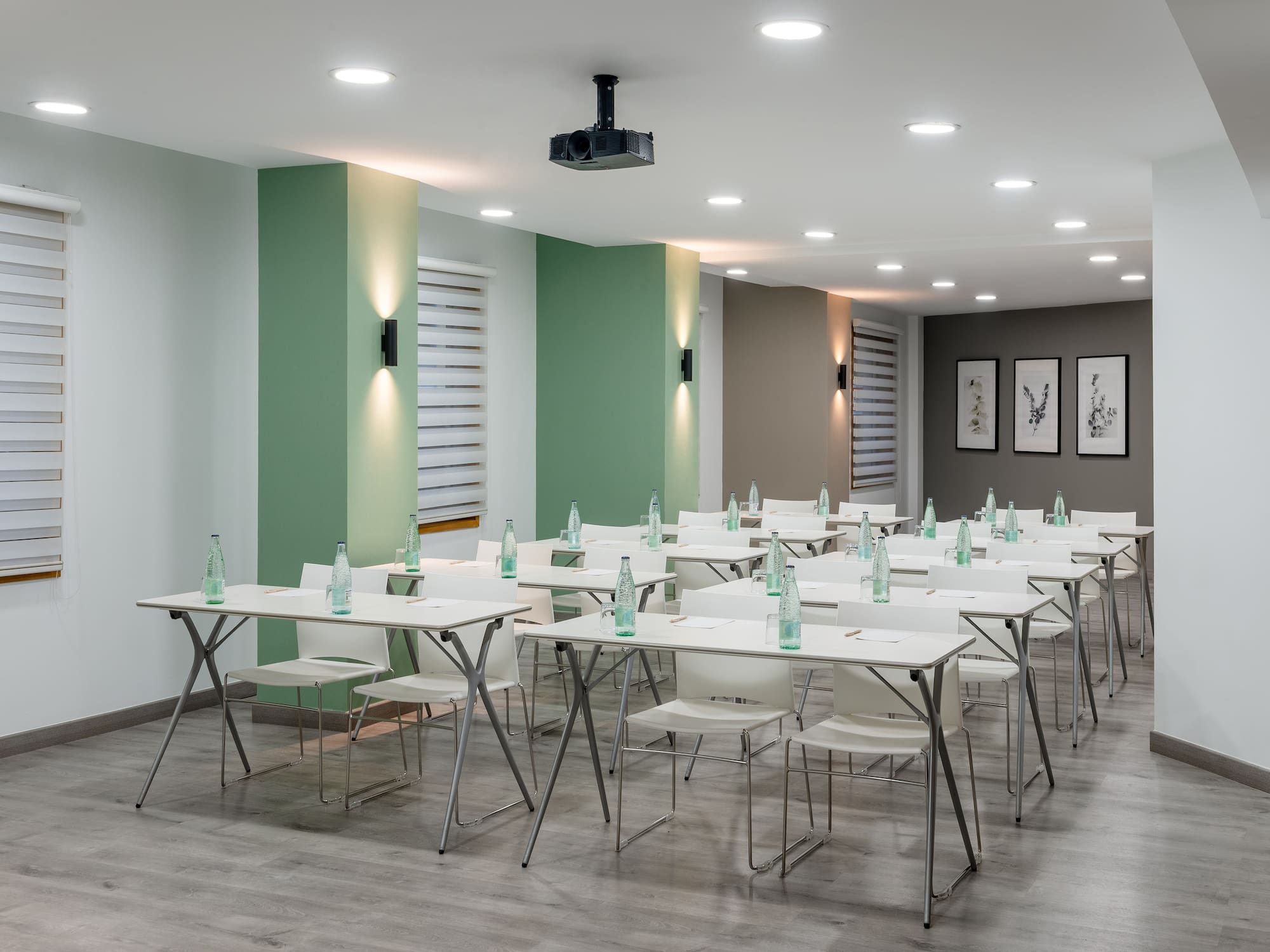 a room with tables and chairs