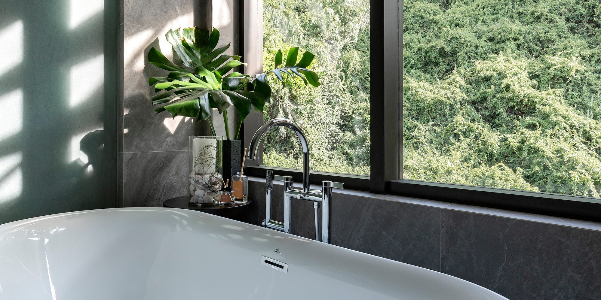 a bathtub in a bathroom