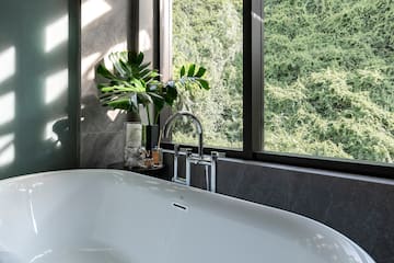 a bathtub in a bathroom