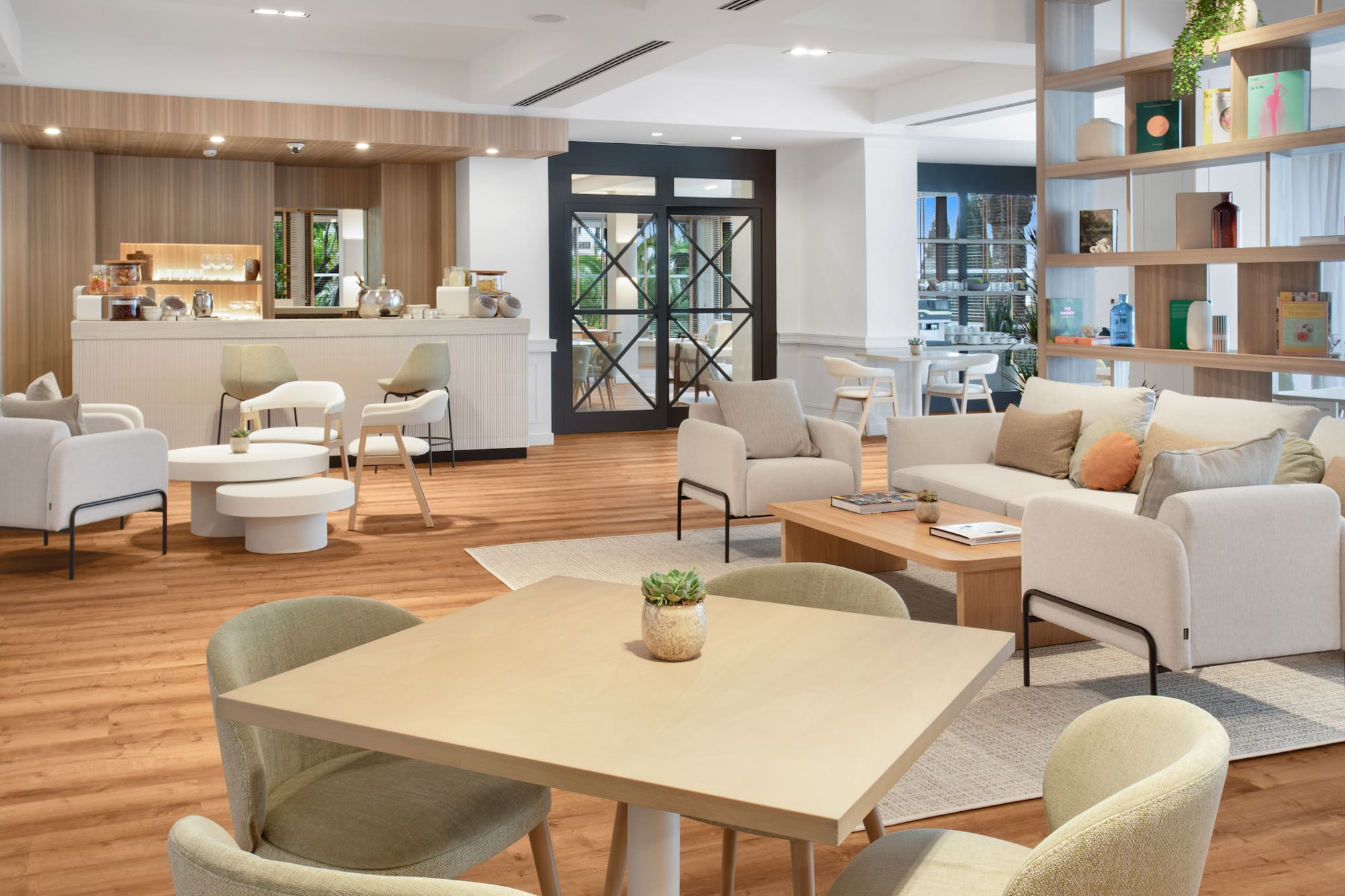 a room with a table and chairs