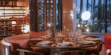 a table set up for a dinner