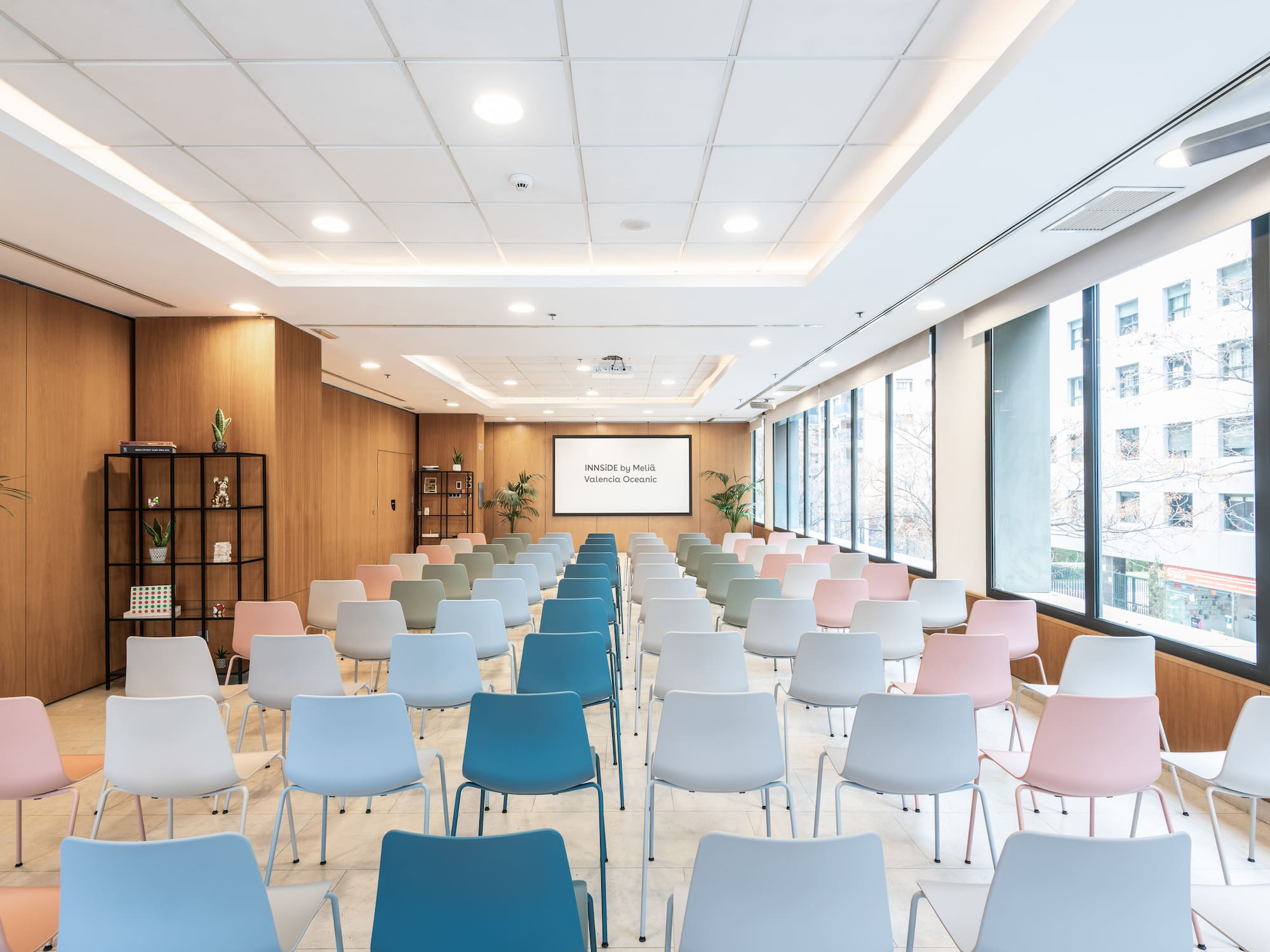 a room with many chairs