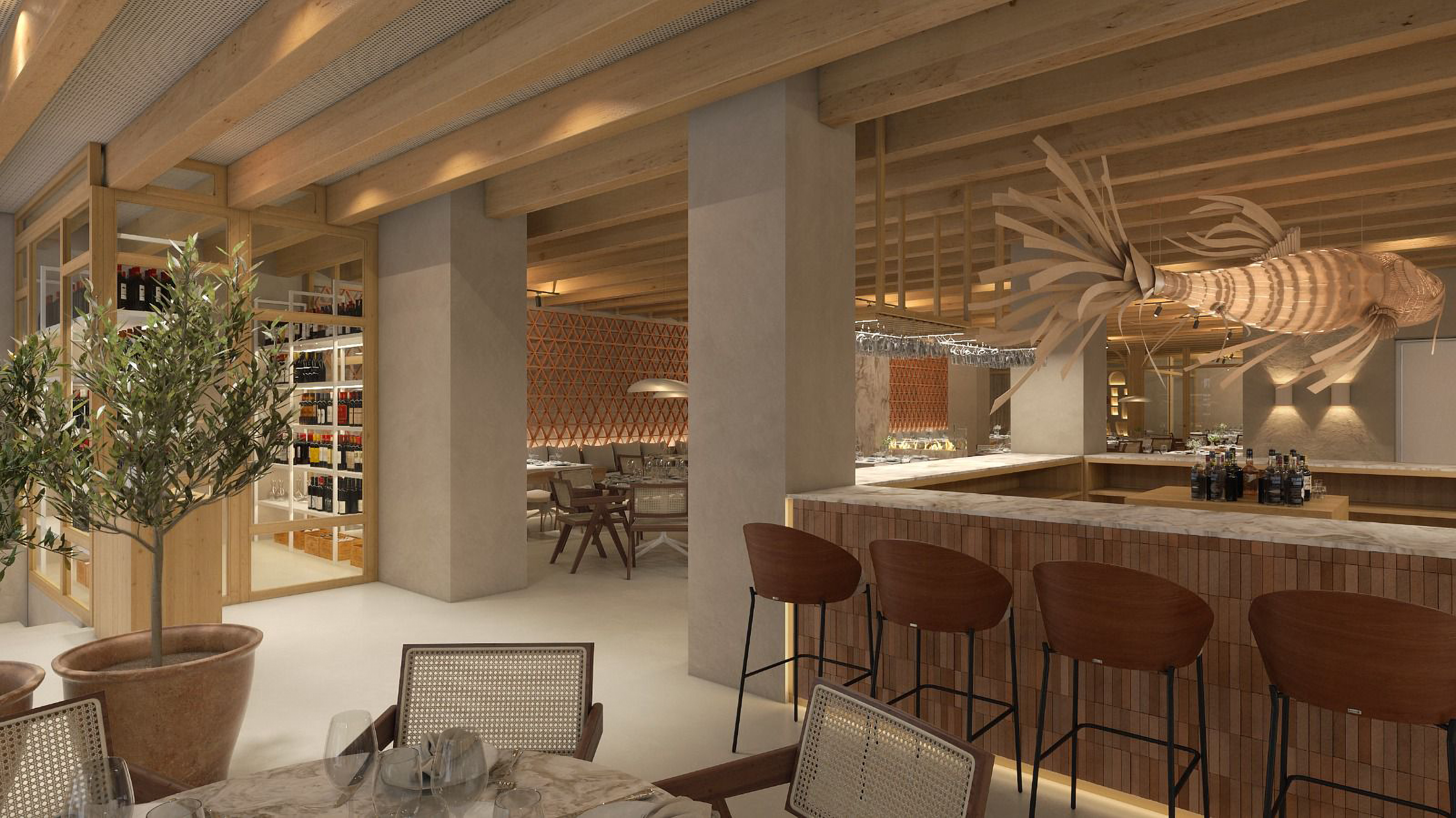 a restaurant with tables and chairs