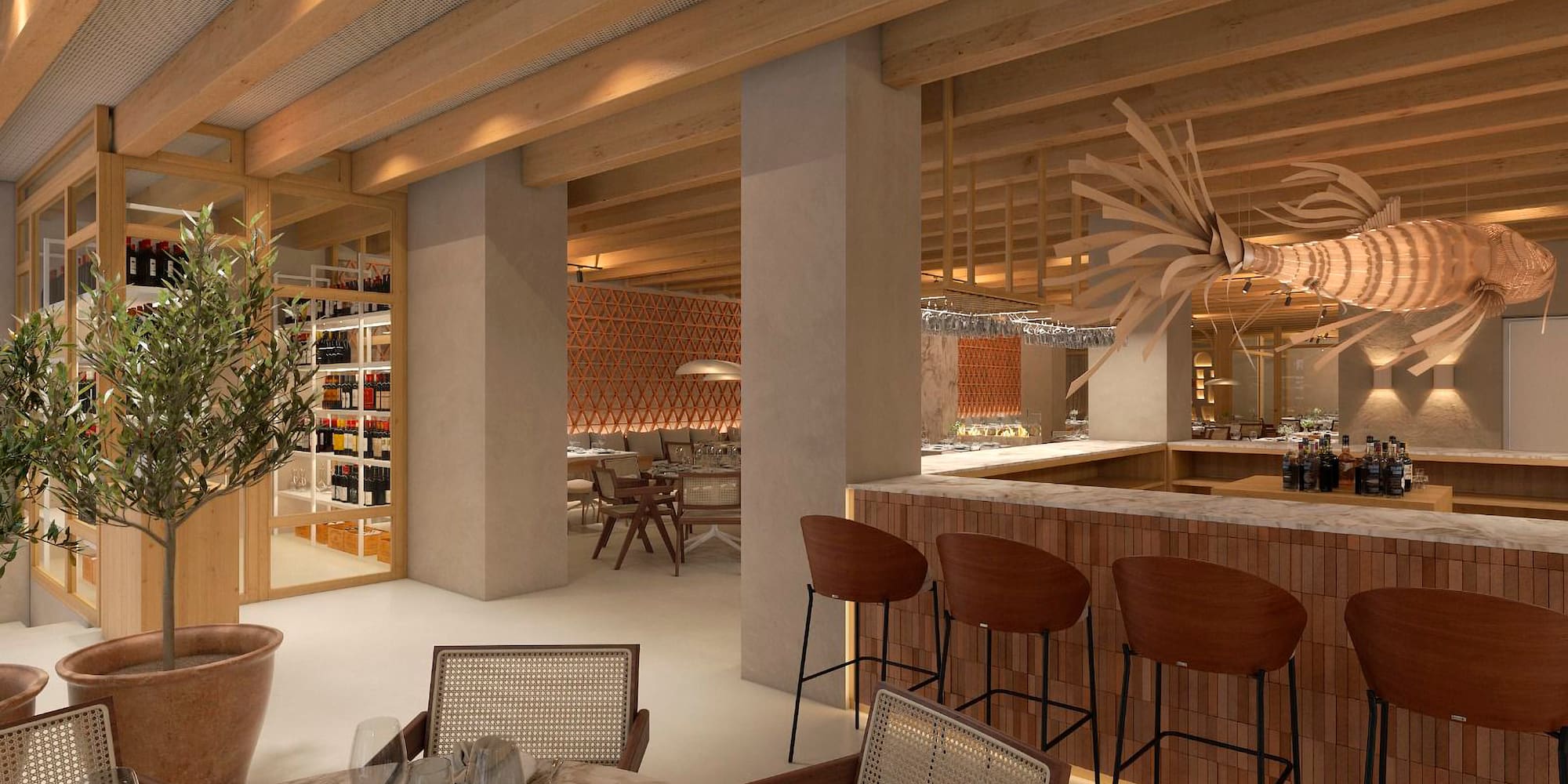 a restaurant with tables and chairs