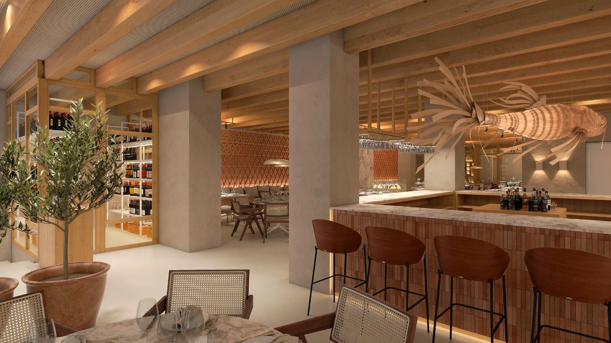 a restaurant with tables and chairs