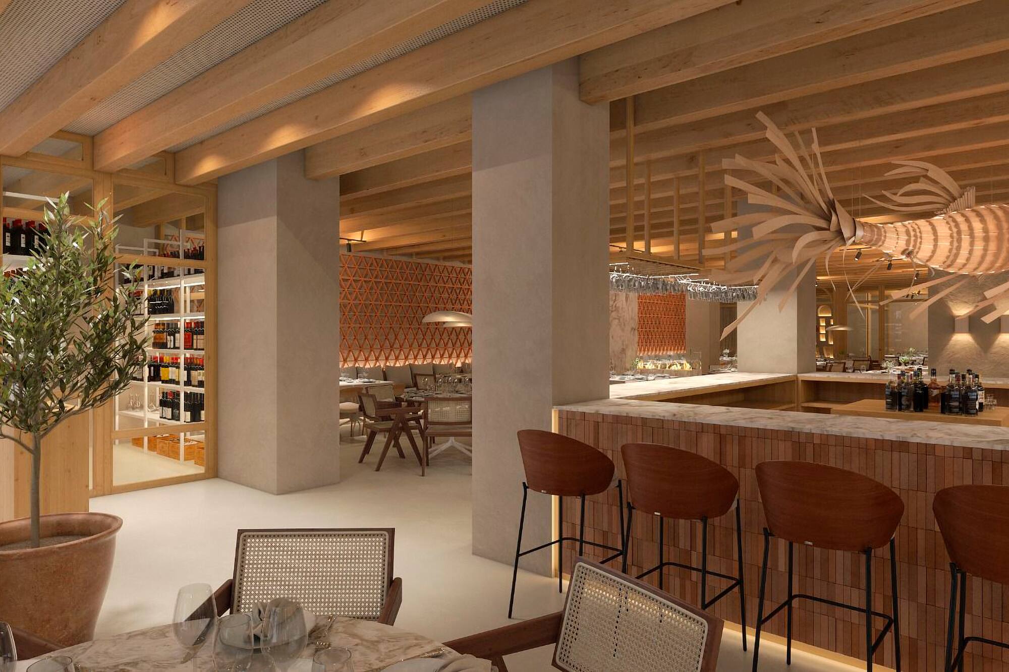 a restaurant with tables and chairs