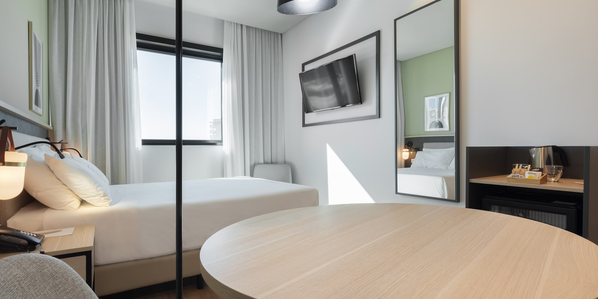 a room with a table and chairs